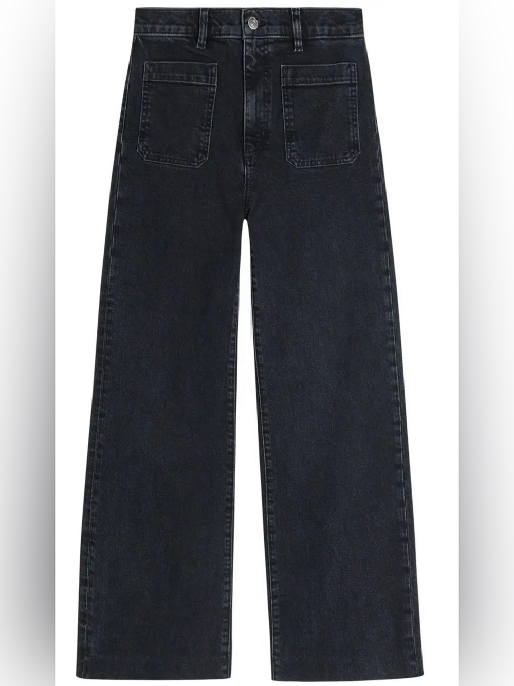 FRAME The Refined High Rise Wide Leg Jeans Black Taboo Size 25